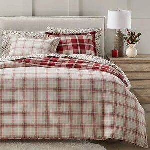 Charter Club Crimson Plaid FLANNEL Duvet Cover ONLY, Full/Queen